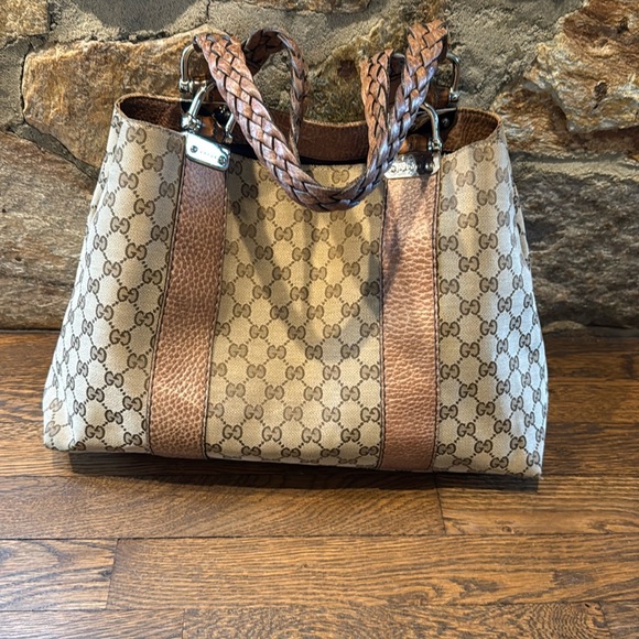 Authentic Gucci Hand Bag Bamboo Brown Canvas GUC - Picture 10 of 16